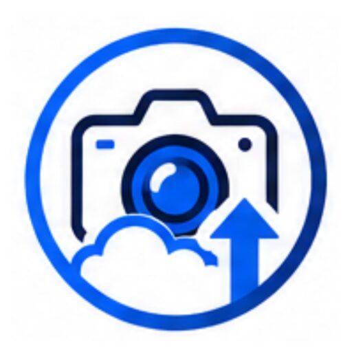 SnapMeHub logo displayed on a black background featuring a blue camera icon with an upload arrow inside a circular outline, alongside the brand name “SnapMeHub” in white and blue text.